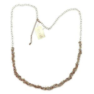 MACY'S Tri Tone Braided Chain Link Twist on Silvertone Necklace 35" - 38" NWT